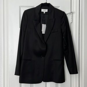 Reiss Freja Sheen Fabric Boyfriend Blazer in Black, size 2